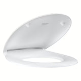 Balta KLOZETO dangtis Grohe Bau Ceramic iš duroplasto su greitu nuėmimu ir nerūdijančio plieno vyriais
