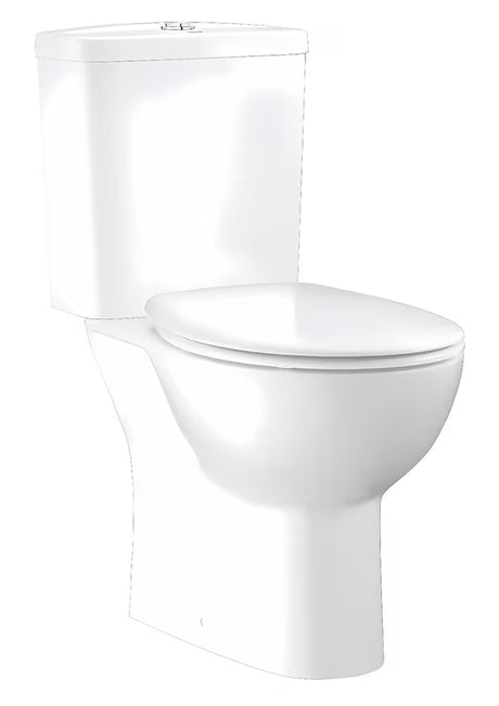 Grohe Bau Ceramic pastatomas WC kombi Rimless su galiniu nuotaku, bakeliu ir KLOZETAS sėdyne, spalva – alpine-white