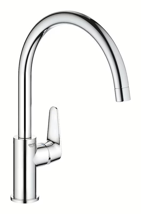 Chromuotas virtuvinis maišytuvas Grohe baucurve su aukštu snapu ir 360° pasukamu vamzdeliu