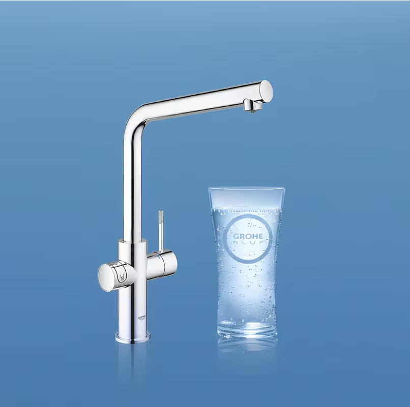 Chromuotas virtuvinis maišytuvas Grohe Blue Home Duo pro filtruotam, atšaldytam ir gazuotam vandeniui