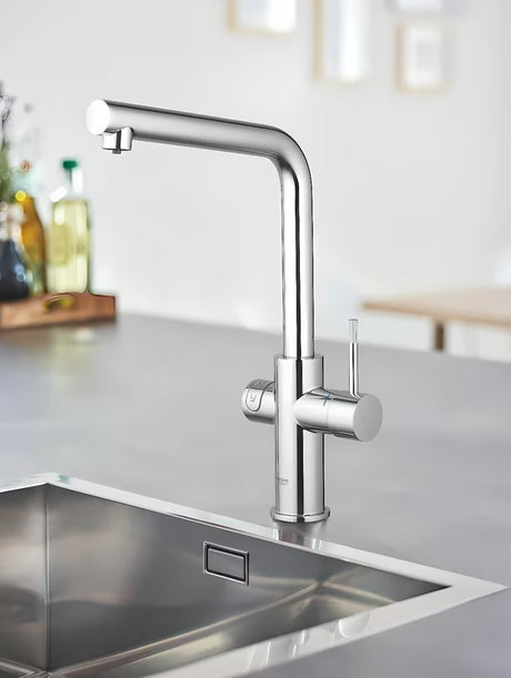 Chromuotas virtuvinis maišytuvas Grohe Blue Home Duo pro filtruotam, atšaldytam ir gazuotam vandeniui
