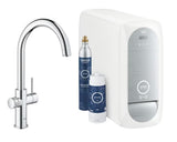 Chromuotas virtuvinis maišytuvas Grohe Blue Home Duo su filtru, su aušinimu ir mygtuku pro, gazuotam ir negazuotam vandeniui
