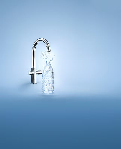 Chromuotas virtuvinis maišytuvas Grohe Blue Home Duo su filtru, su aušinimu ir mygtuku pro, gazuotam ir negazuotam vandeniui
