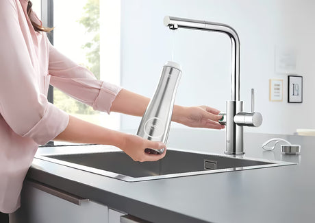 Chromuotas virtuvinis maišytuvas Grohe Blue Home Duo su filtru, su aušinimu ir ištraukiamu aeratoriumi