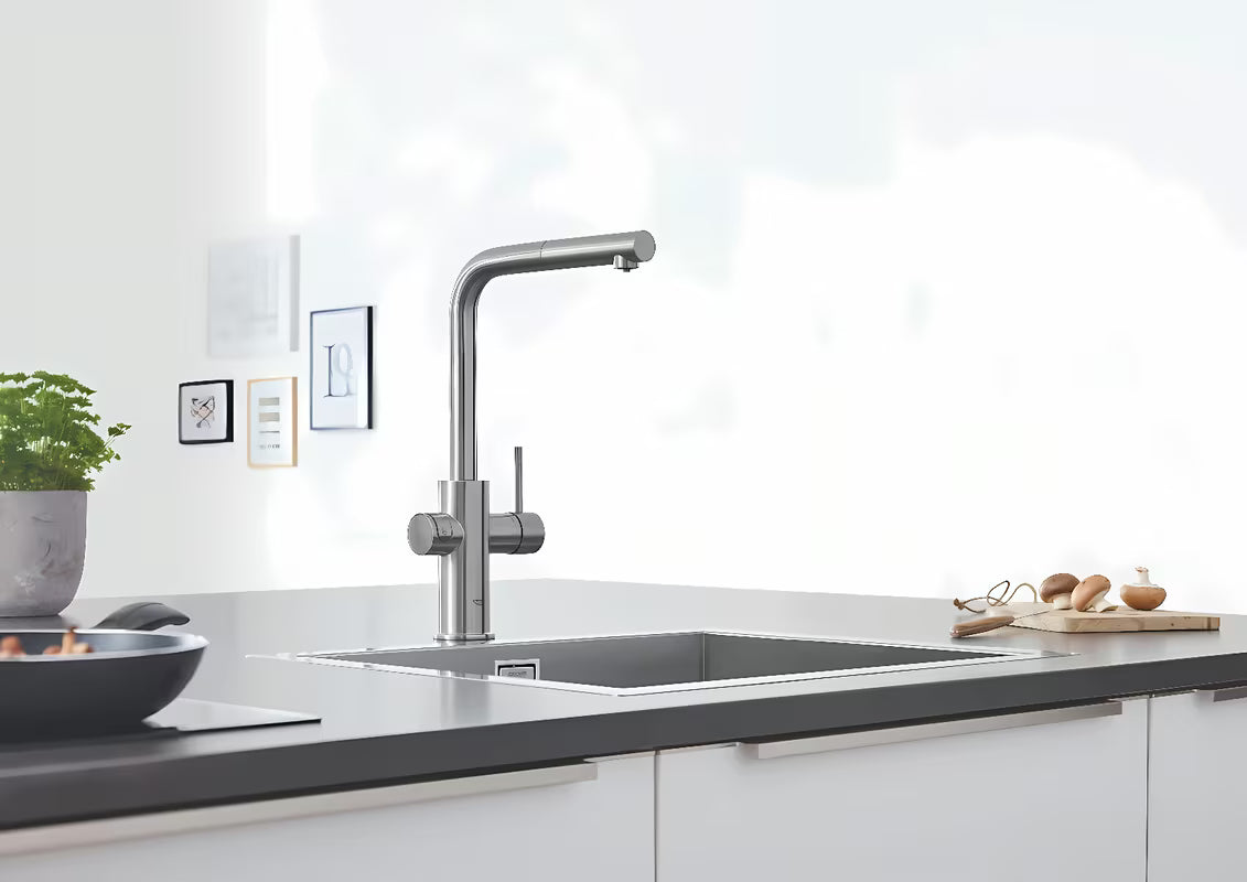 Grohe Blue Home virtuvinis maišytuvas supersteel su filtravimo funkcija ir pro gazuoto vandens aušintuvu