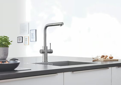 Grohe Blue Home virtuvinis maišytuvas supersteel su filtravimo funkcija ir pro gazuoto vandens aušintuvu