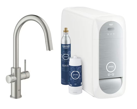 Grohe Blue Home virtuvinis maišytuvas supersteel su filtravimu ir aušintuvu pro negazuotam ir gazuotam vandeniui