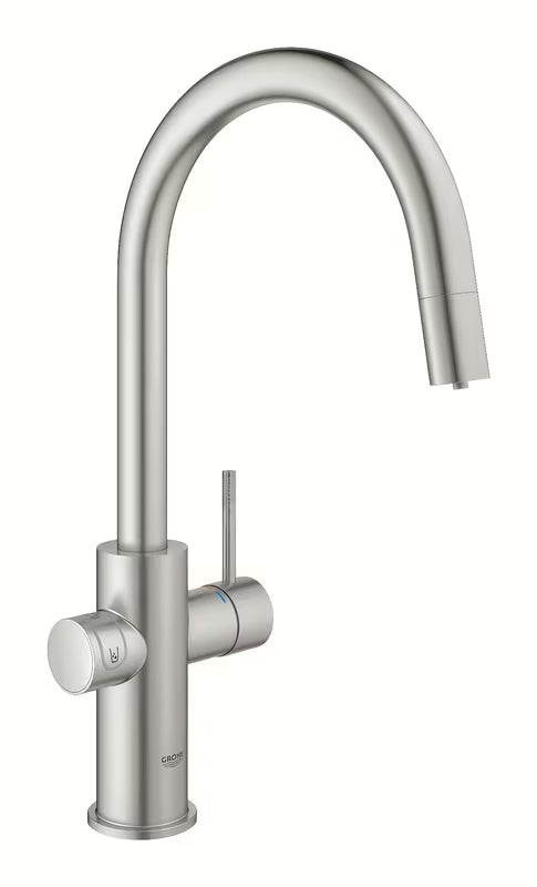 Grohe Blue Home virtuvinis maišytuvas supersteel su filtravimo sistema ir aušintuvu pro negazuotam ir gazuotam vandeniui