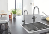 Grohe Blue Home virtuvinis maišytuvas supersteel su filtravimo sistema ir aušintuvu pro negazuotam ir gazuotam vandeniui
