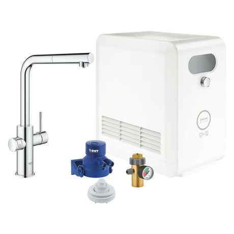 Chromuotas virtuvinis maišytuvas Grohe Blue Professional su ištraukiamu dušeliu su filtruoto, atšaldyto ir gazuoto vandens funkcija