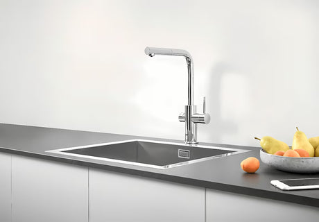 Chromuotas virtuvinis maišytuvas Grohe Blue Professional su ištraukiamu dušeliu su filtruoto, atšaldyto ir gazuoto vandens funkcija