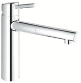 Chromo spalvos virtuvinis maišytuvas Grohe Concetto New su vidutinio aukščio pasukamu snapu ir ištraukiama dušeline galvute