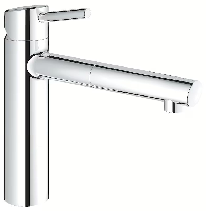 Chromo spalvos virtuvinis maišytuvas Grohe Concetto New su vidutinio aukščio pasukamu snapu ir ištraukiama dušeline galvute