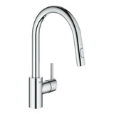 Chromuotas virtuvinis maišytuvas Grohe Concetto New su aukštu pasukamu snapu ir ištraukiamu dušeliu