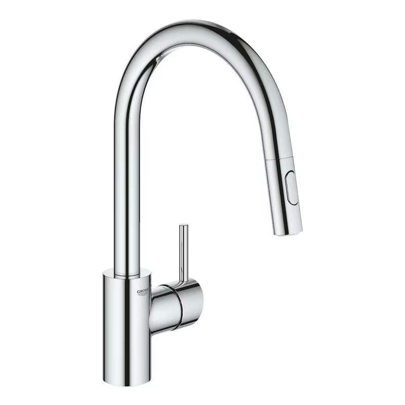 Chromuotas virtuvinis maišytuvas Grohe Concetto New su aukštu pasukamu snapu ir ištraukiamu dušeliu