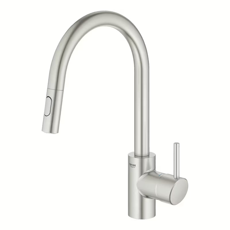Grohe Concetto New svirtinis virtuvinis maišytuvas su aukštu snapu ir ištraukiama dušeline galvute, supersteel apdailos.