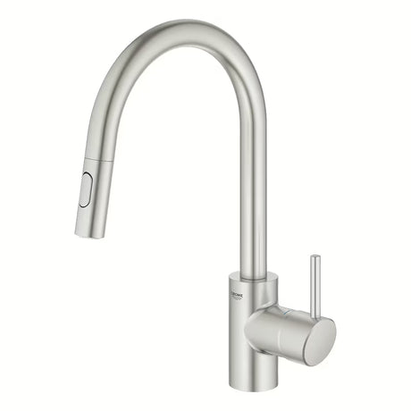 Grohe Concetto New svirtinis virtuvinis maišytuvas su aukštu snapu ir ištraukiama dušeline galvute, supersteel apdailos.