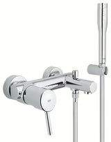 Chromo spalvos sieninė vonios maišytuvas Grohe Concetto New su dušo komplektu su automatiniu vonios / dušo perjungimu.