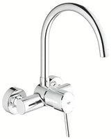 Chromuotas sieninė virtuvinis maišytuvas Grohe Concetto New su aukštu 360° pasukamu snapu.