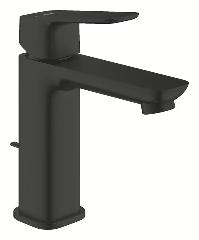 Grohe Cubeo svirtinis praustuvo maišytuvas, juodos matinės spalvos su praustuvo dugno vožtuvas