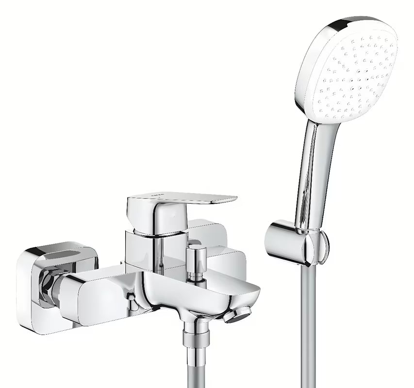 Grohe Cubeo sieninė svirtinis vonios maišytuvas chromo spalvos su dušo komplektu