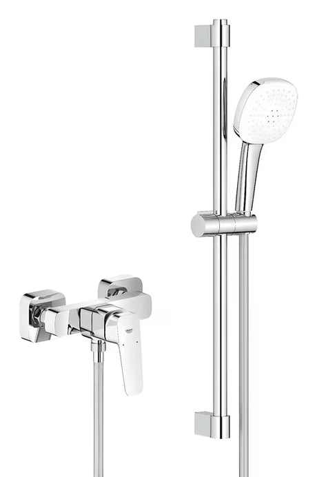 Chromo spalvos sieninė dušo maišytuvas Grohe Cubeo su dušo komplektu Tempesta Cube 110