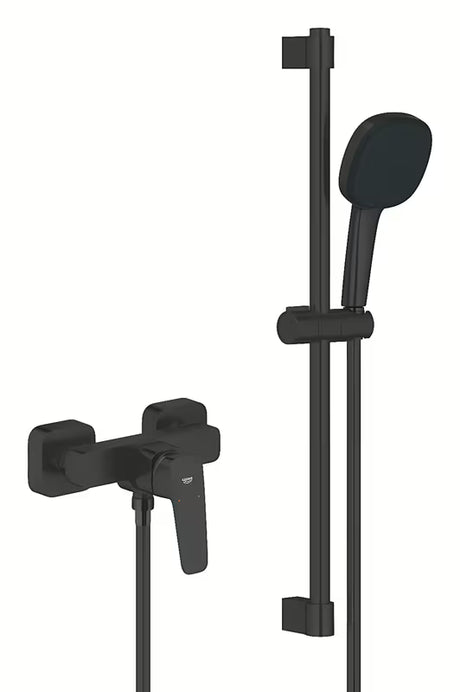 Grohe Cubeo sieninė dušo maišytuvas juodos matinės spalvos su dušo komplektu Tempesta Cube 110