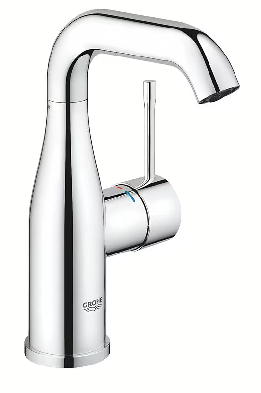 Chromuotas svirtinis praustuvo maišytuvas Grohe Essence su pasukamu snapu ir push-open dugno vožtuvu