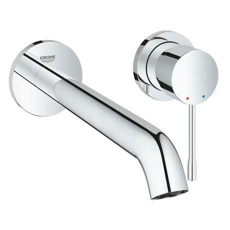 Chromuota potinkinė praustuvo maišytuvas Grohe Essence New su valdymo svirtimi ir sienine rozete.