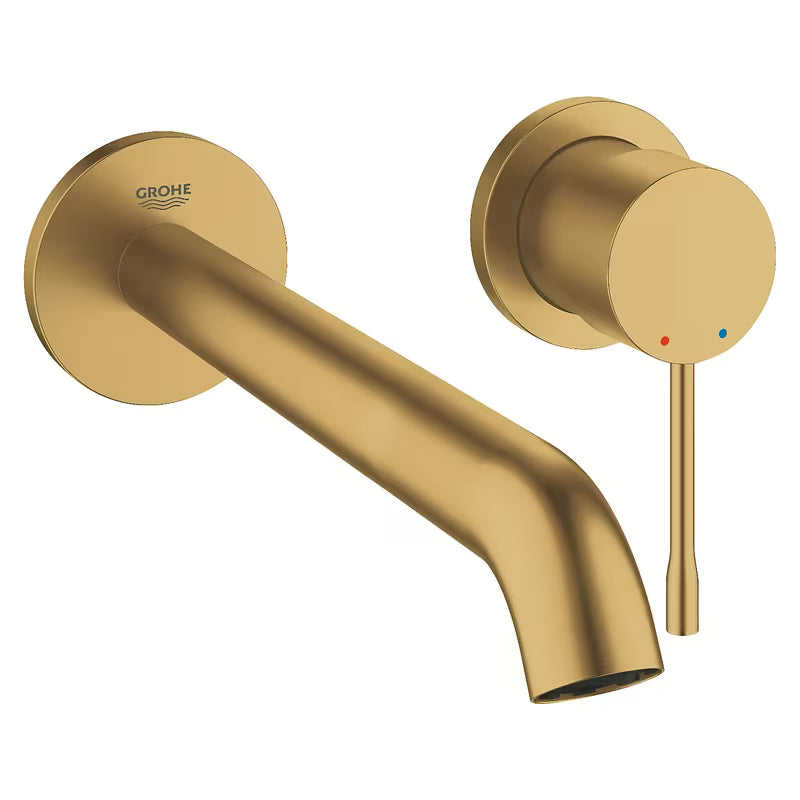 Potinkinė praustuvo maišytuvas Grohe Essence New, paviršius Brushed Cool Sunrise, montuojamas ant sienos.