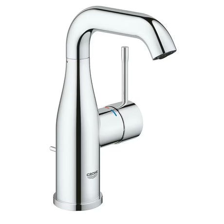 Chromuotas praustuvo maišytuvas Grohe Essence New su praustuvo dugno vožtuvas ir pasukamu snapu