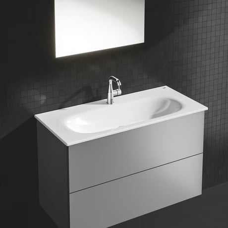 Chromuotas praustuvo maišytuvas Grohe Essence New su praustuvo dugno vožtuvas ir pasukamu snapu
