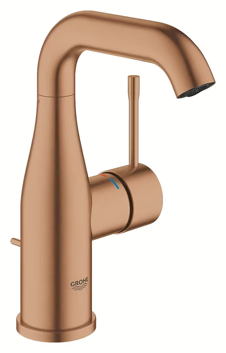 Praustuvo svirtinis maišytuvas Grohe Essence New su praustuvo dugno vožtuvas brushed warm sunset apdailos.