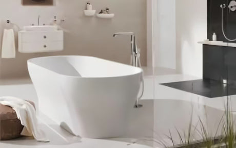 Pastatoma vonios maišytuvas Grohe Essence New chromo spalvos su rankiniu dušeliu ir pasukamu snapu