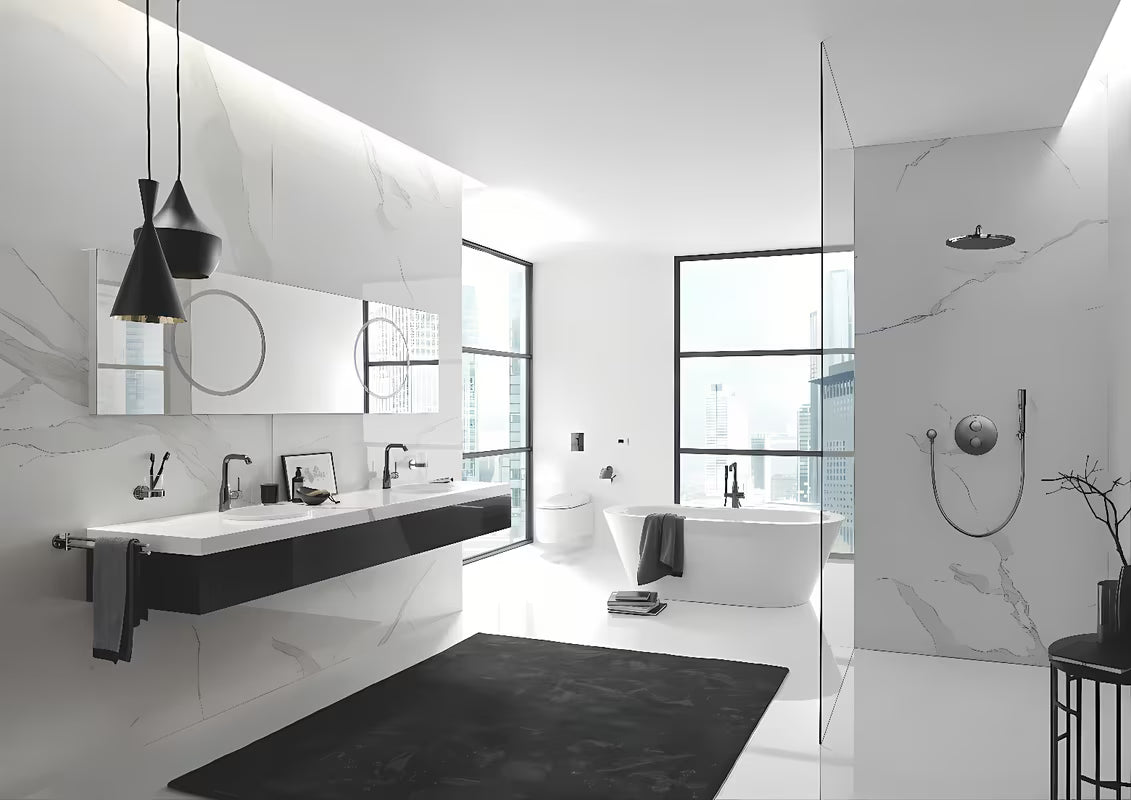 Pastatoma vonios maišytuvas Grohe Essence New su dušo komplektu, paviršiaus apdaila – Hard Graphite.