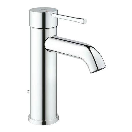 Chromuotas svirtinis praustuvo maišytuvas Grohe Essence New su nuotako komplektu ir lenktu snapu.