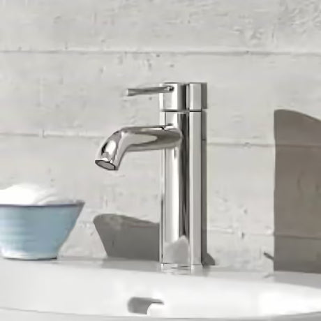 Chromuotas svirtinis praustuvo maišytuvas Grohe Essence New su nuotako komplektu ir lenktu snapu.