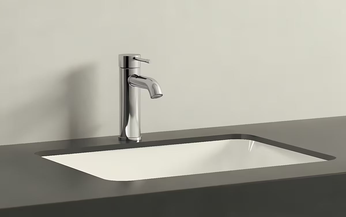 Chromuotas svirtinis praustuvo maišytuvas Grohe Essence New su nuotako komplektu ir lenktu snapu.