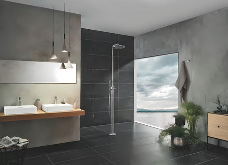 Praustuvo svirtinis maišytuvas Grohe Essence New su aukštu snapu ir supersteel paviršiumi.