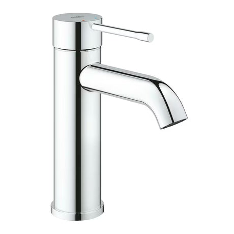 Chromuotas svirtinis praustuvo maišytuvas Grohe Essence New su lygiu korpusu ir lenktu snapu
