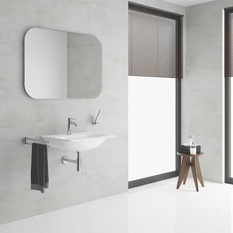Chrominis svirtinis praustuvo maišytuvas Grohe Essence New su lygiu korpusu ir lenktu snapu