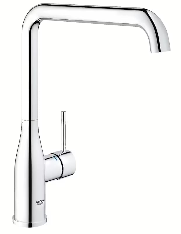 Chromo spalvos virtuvinis maišytuvas Grohe Essence New su aukštu pasukamu snapu ir svirtiniu valdymu