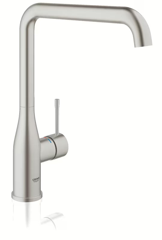 Virtuvinis plautuvės maišytuvas Grohe Essence New su aukštu pasukamu snapu, apdaila supersteel.