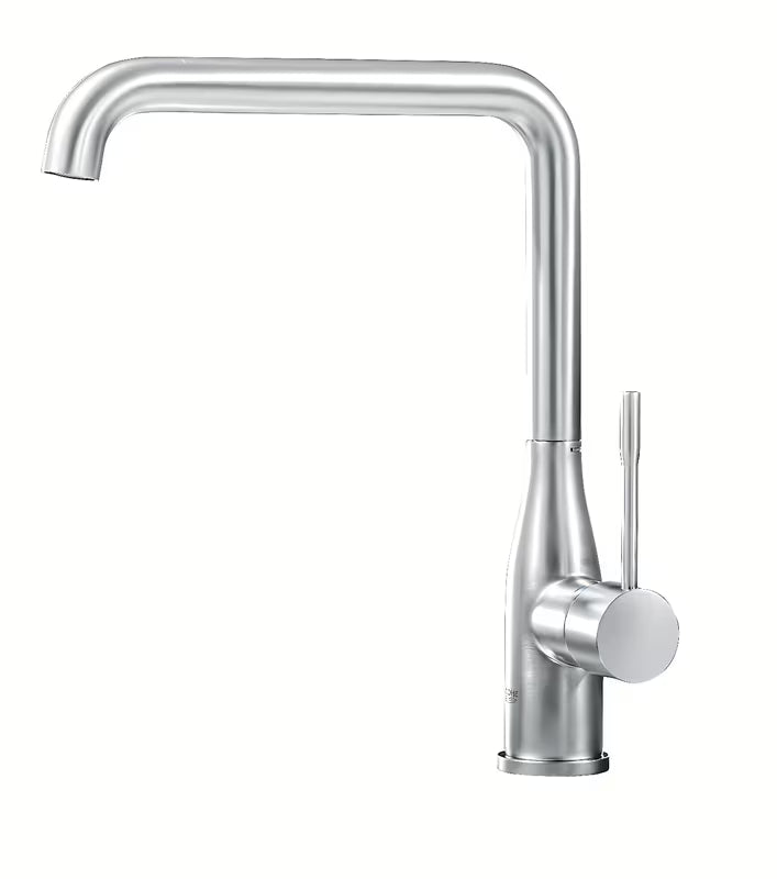 Virtuvinis plautuvės maišytuvas Grohe Essence New su aukštu pasukamu snapu, apdaila supersteel.
