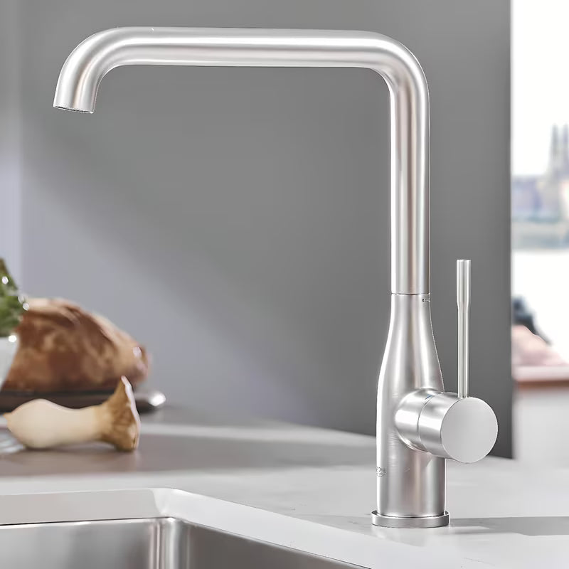 Virtuvinis plautuvės maišytuvas Grohe Essence New su aukštu pasukamu snapu, apdaila supersteel.