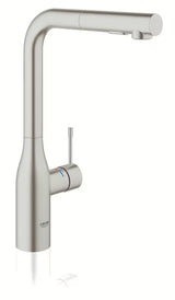 Grohe Essence New virtuvinis maišytuvas su aukštu pasukamu snapu ir ištraukiamu dušeliu, supersteel paviršius.