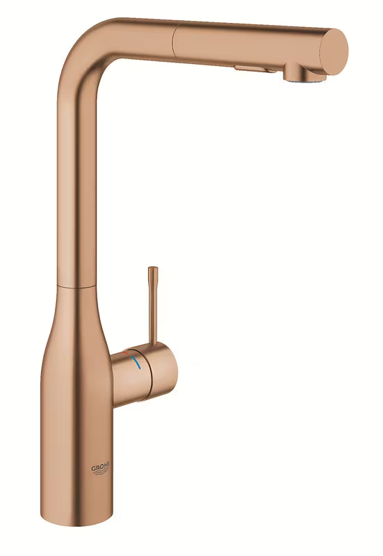 Virtuvinis maišytuvas Grohe Essence New su aukštu pasukamu snapu ir ištraukiamu dušeliu, spalva brushed warm sunset.