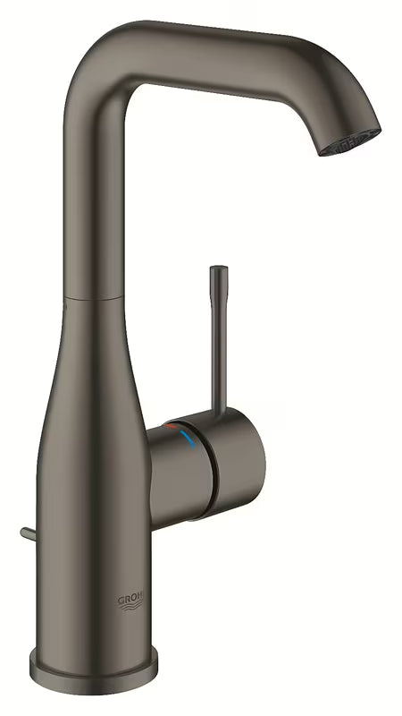 Aukšta svirtinis praustuvo maišytuvas Grohe Essence New, brushed hard graphite paviršiaus apdailos, su pasukamu snapu.