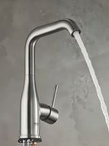 Aukšta svirtinis praustuvo maišytuvas Grohe Essence New, supersteel apdailos, su pasukamu snapu