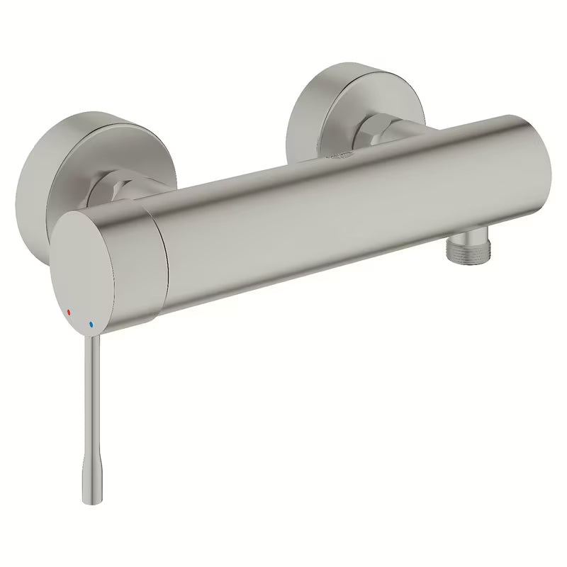 Sieninė svirtinis dušo maišytuvas Grohe Essence New, apdaila supersteel, matinio nerūdijančio plieno išvaizda.